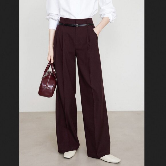 Commense Pants - Commense Large Burgundy Red Utility High Waist Pleated Wide Leg Pants NEW NWT